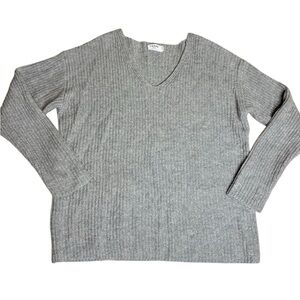FRAME Denim Sweater Oversized Grey V-Neck Pullover Size Small